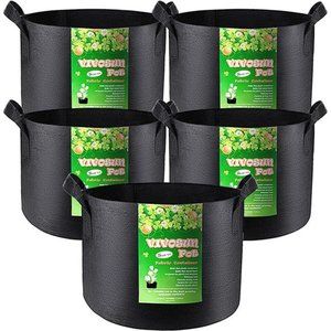 5-Pack 5 Gallon Grow Bags Heavy Duty 300G Thickened Nonwoven Plant Fabric Pots